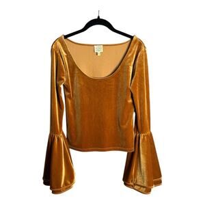 Torn by Ronny Kobo Brown Velvet Top Bell Sleeves and Scoop Neckline Size Medium
